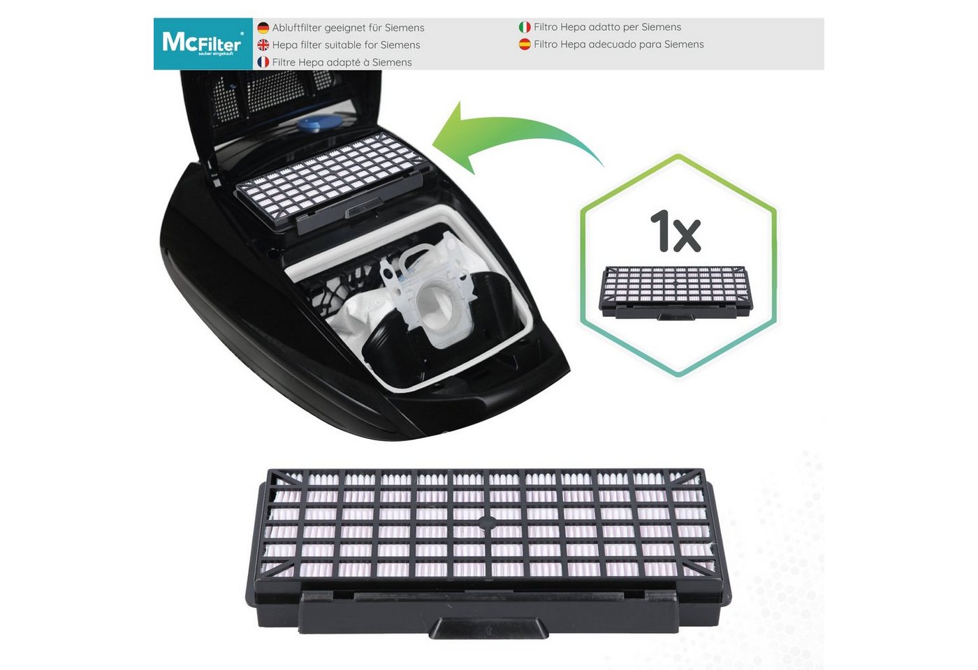 McFilter HEPA-Filter passend für Siemens VSQ5X1230 Q5.0 Extreme Silence Power, Staubsauger, passgenau, schwarz, wie 00577303 Bild 2