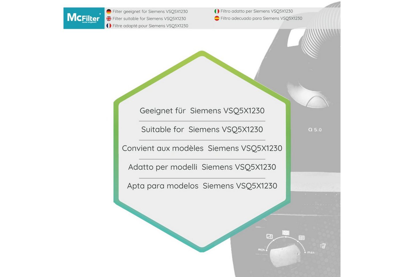 McFilter HEPA-Filter passend für Siemens VSQ5X1230 Q5.0 Extreme Silence Power, Staubsauger, passgenau, schwarz, wie 00577303 Bild 3