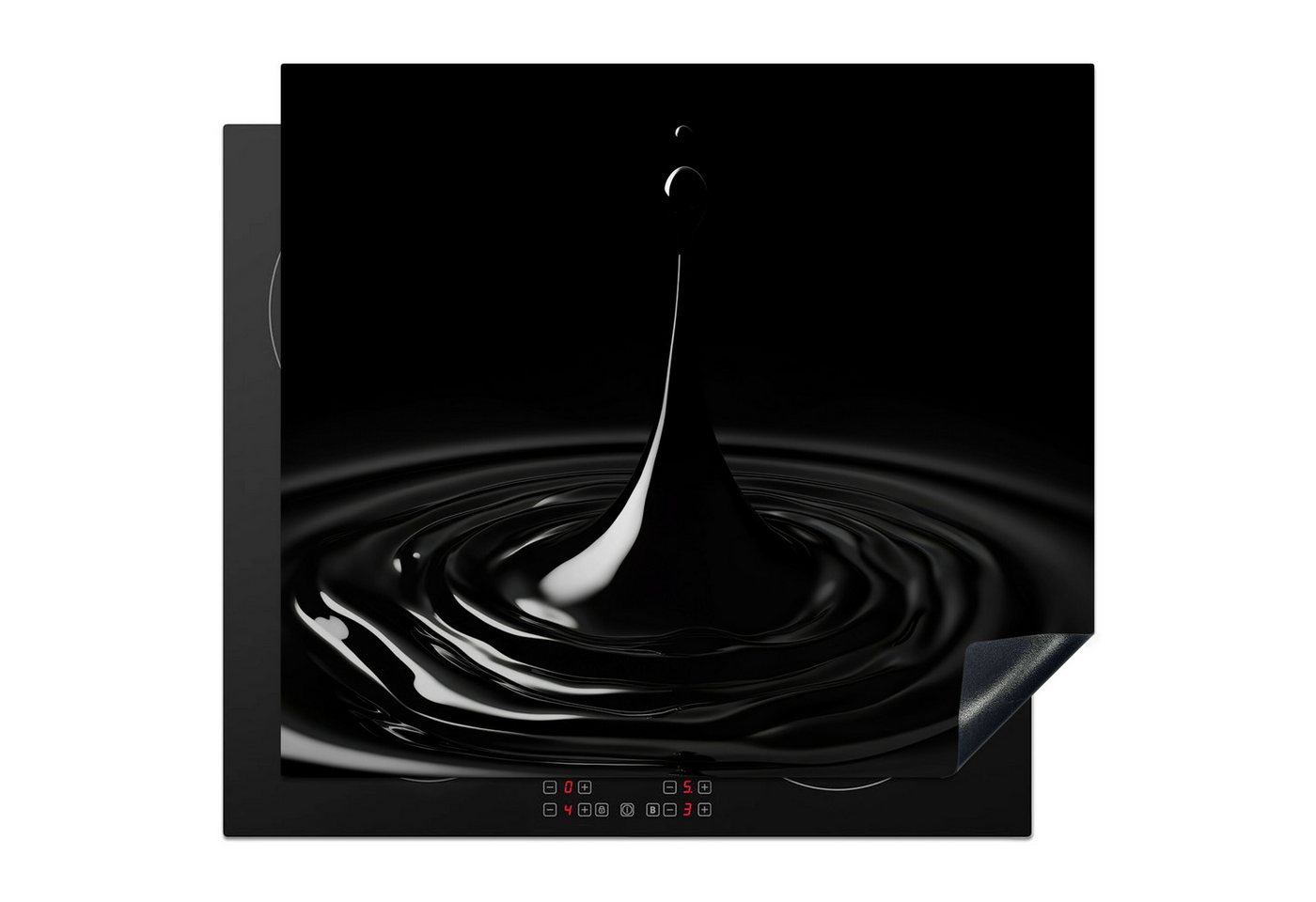 MuchoWow Herd-Abdeckplatte Schwarz - Wasser - Tropfen, Vinyl, (1 tlg), Küche Herdabdeckplatte Ceranfeld Vinyl Einteilig, 59x52 cm Bild 5