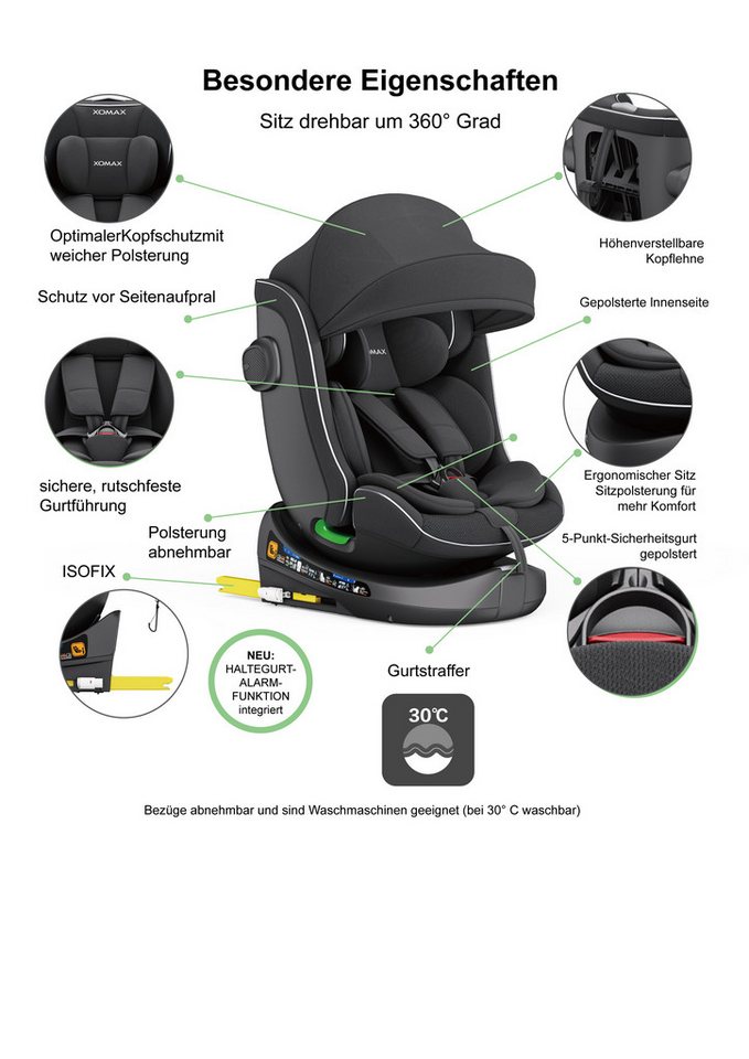 XOMAX Autokindersitz Kindersitz 360° drehbar mit Isofix, ECE R129, verstellbar, neigbar, bis: 12 Jahre, (1-tlg) Bild 3