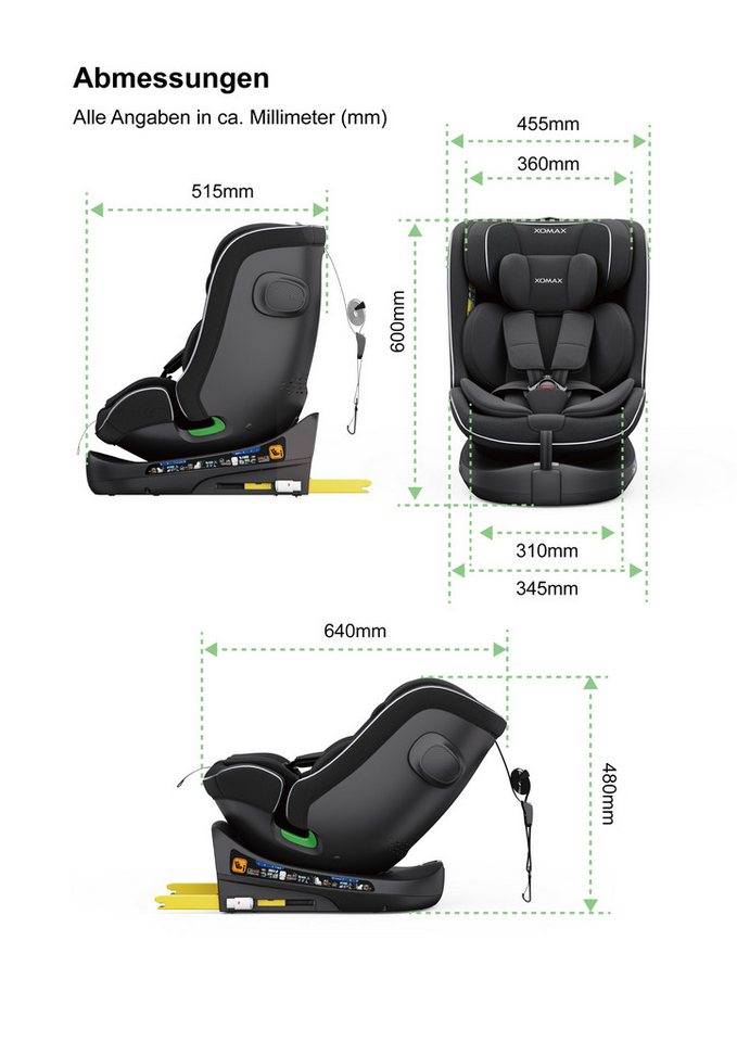 XOMAX Autokindersitz Kindersitz 360° drehbar mit Isofix, ECE R129, verstellbar, neigbar, bis: 12 Jahre, (1-tlg) Bild 4