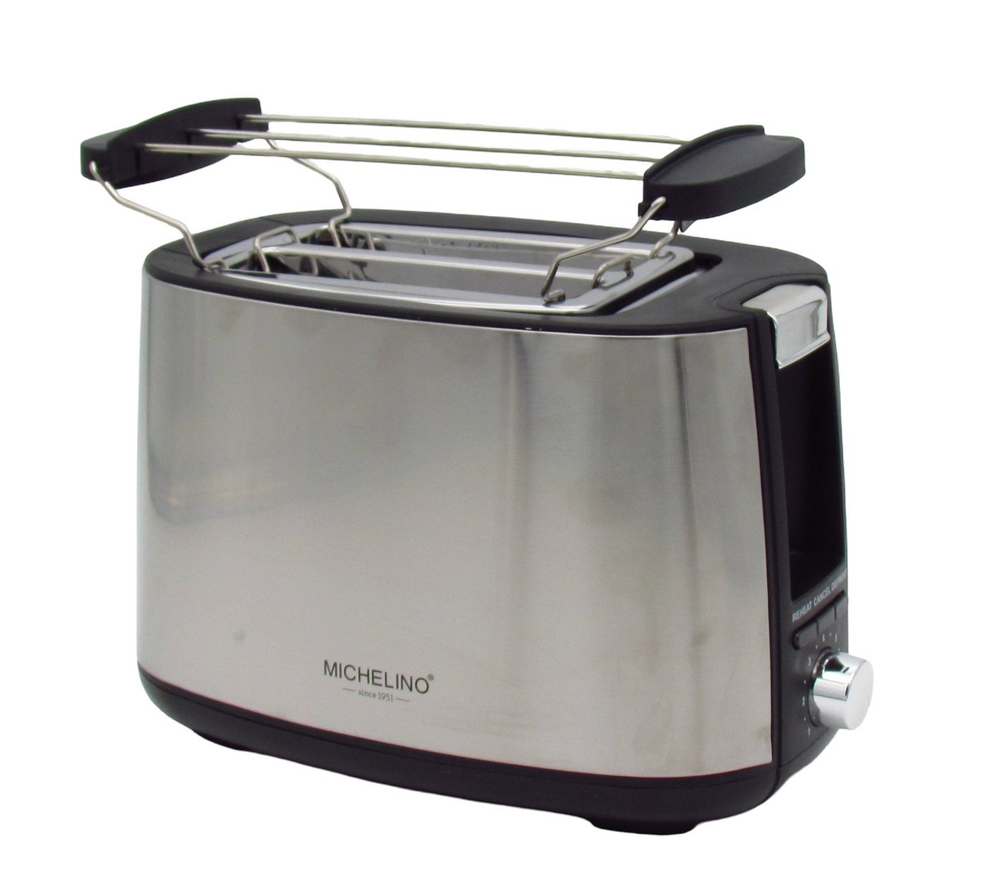 Michelino Toaster Edelstahl mit Brötchenaufsatz, – 2 oder 4 Scheiben – Auftau-, Aufwärm- & Stoppfunktion Bild 2