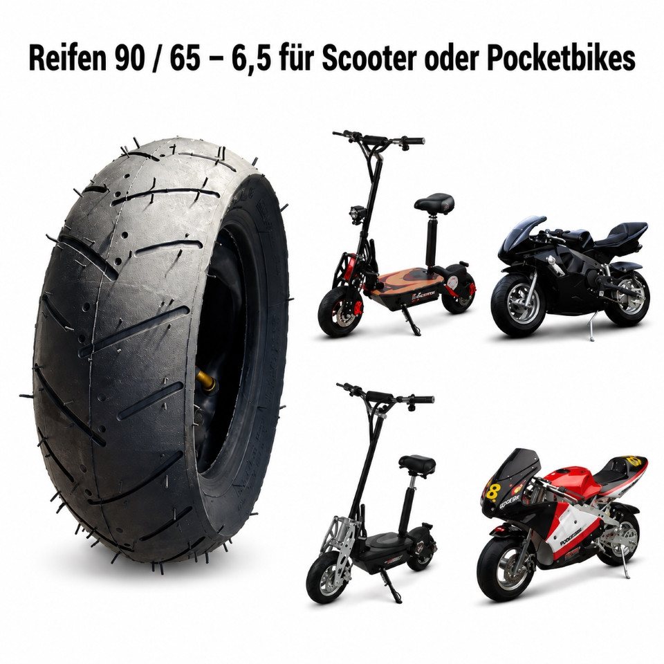FunSport-Factory Ersatzrad Reifen 110/50-6.5 inkl. Schlauch für E-Scooter & Pocketbike, inkl. Schlauch, Straßenprofil, 90/65-6.5, 6,5 Zoll
