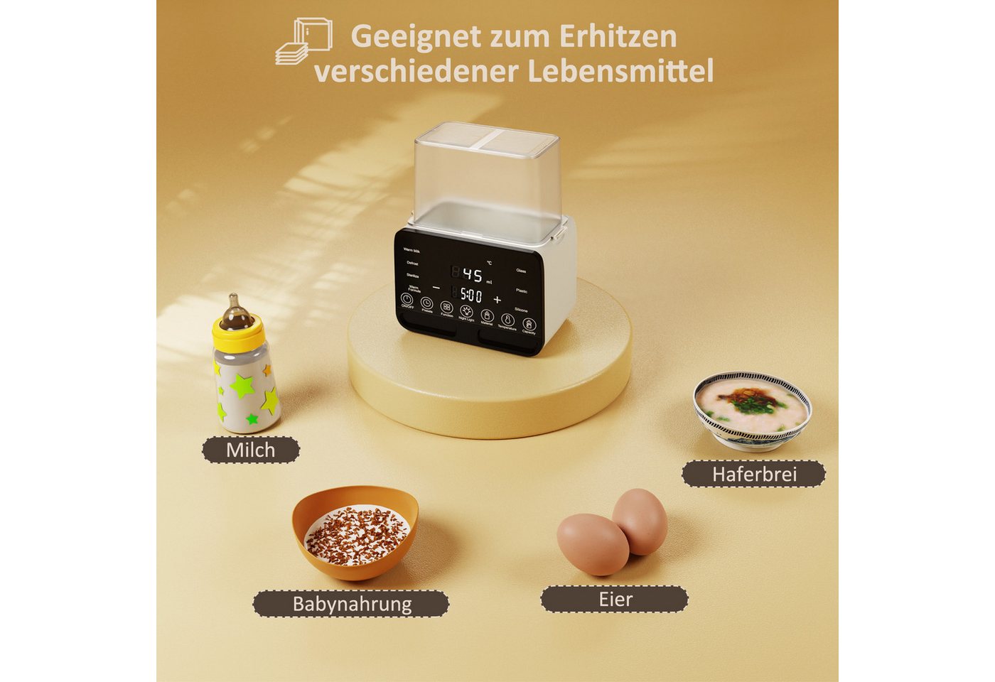 CkeyiN Babyflaschenwärmer 2 Flaschen 10 IN 1 Baby Flaschenwärmer, Konstante Temperatur in 24h, Timer-Funktion präzise Temperaturregelung BPA-frei Touchscreen Bild 4