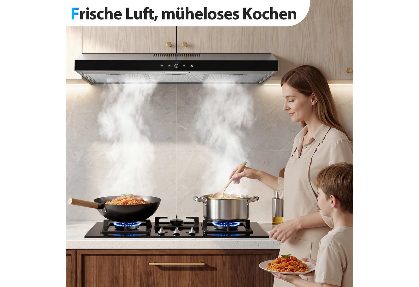 SNDOAS Unterbauhaube 90cm, Umluft & Abluft Dunstabzug mit LED‑Beleuchtung, 175 m³/h Dunstabzugshaube mit Aktivkohlefilter CF‑D, 3 Stufen, Energieklasse A+ Bild 4