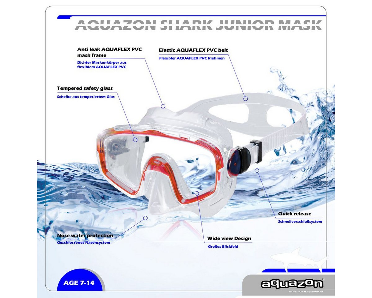 AQUAZON Taucherbrille Shark Schnorchelbrille Kinder 7-12 Jahre Bild 5