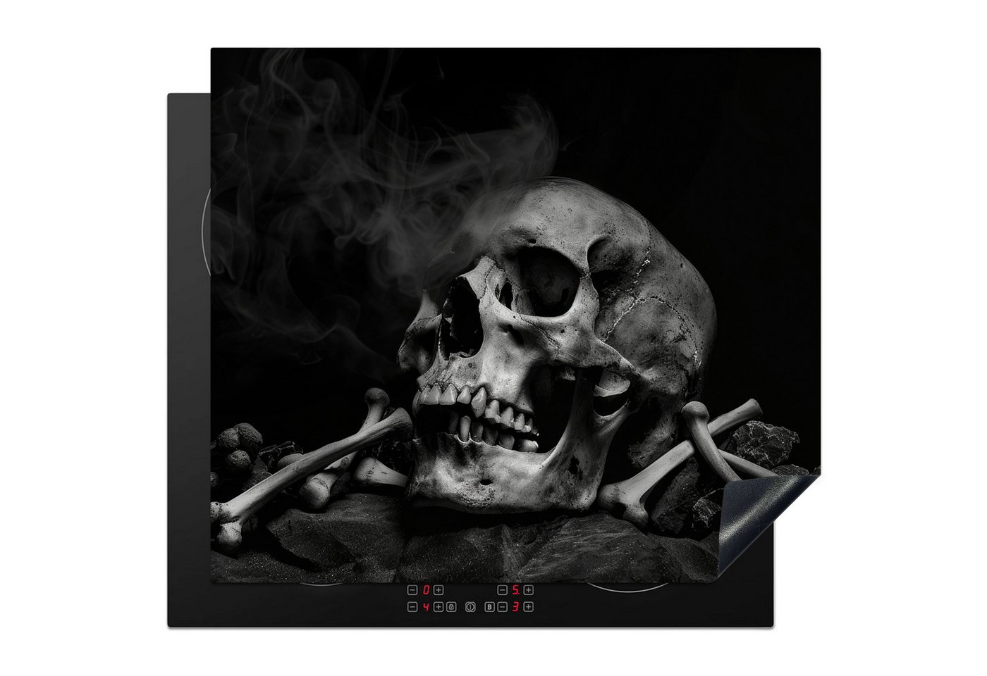 MuchoWow Herd-Abdeckplatte Totenkopf - Rauch - Schwarz - Weiß, Vinyl, (1 tlg), Abdeckplatte für Ceranfeld, Herd Inductionsmatte, 57.6x51.6 cm Bild 3