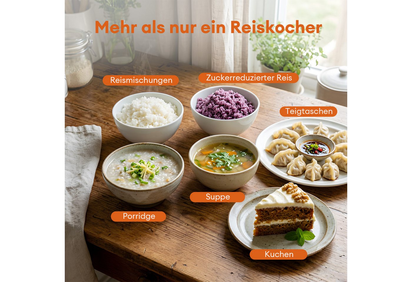 HS Onsing Reiskocher 9 Programmen, Groß,5L Multikocher, Intelligenter Rice Cooker, 1200 W, Reservierungsfunktion,Zeitsteuerung,mit Messbecher&Reislöffel Bild 3