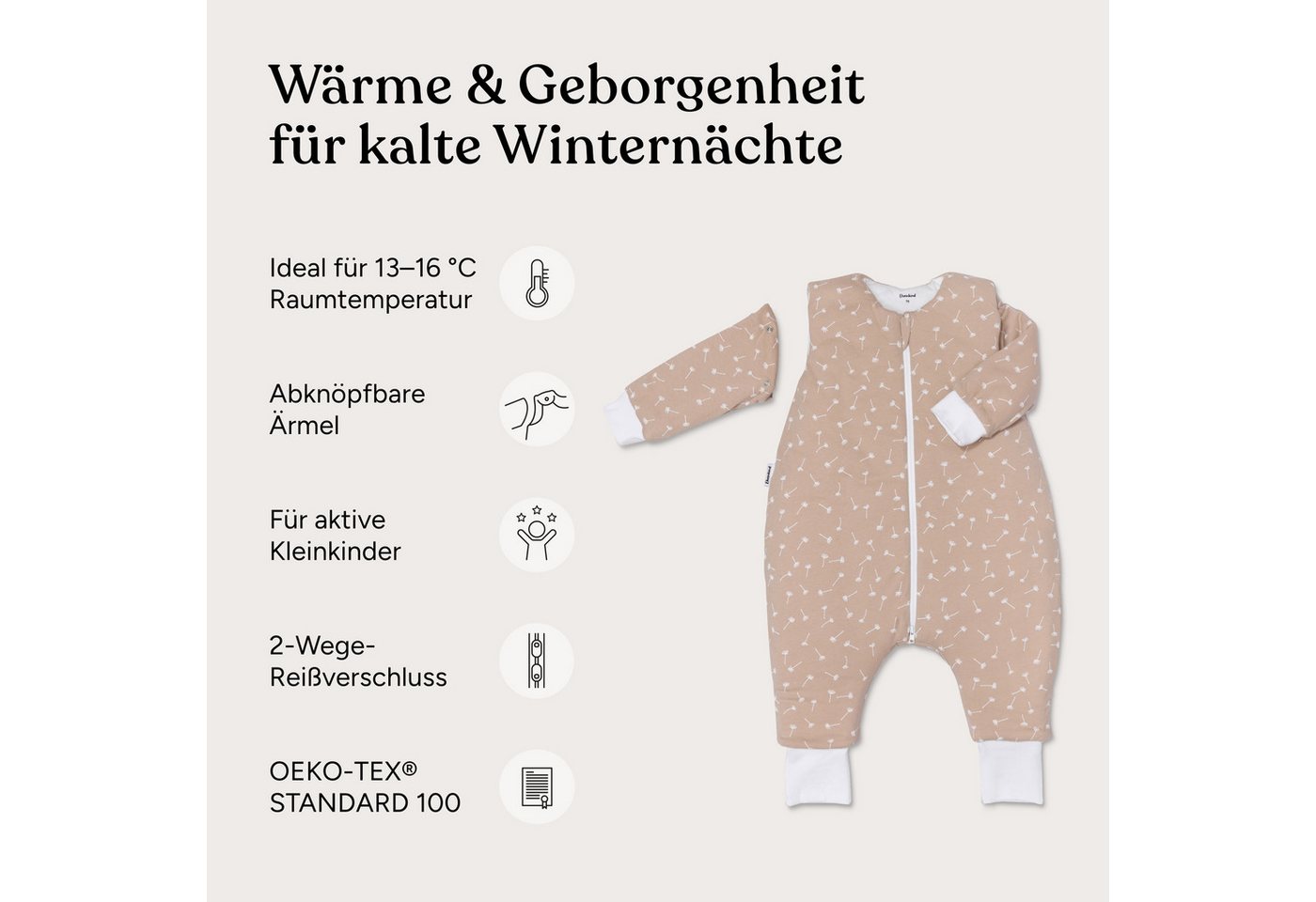 Ehrenkind Babyschlafsack Winterschlafsack mit Beinen 3.5 TOG (OEKO-TEX® STANDARD 100, Bio-Baumwolle, 3.5 TOG, Schlafsack mit Beinen), mit umklappbaren Fußbündchen Bild 3