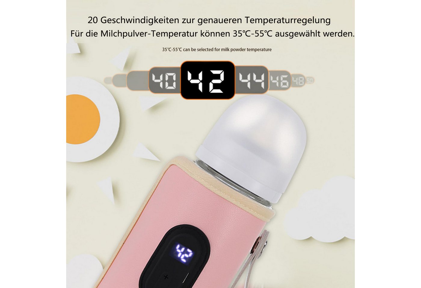Coonoor Babyflaschenwärmer Flaschenwärmer Baby Unterwegs Tragbarer Flaschenwärmer Baby, mit Display 20 Stufen Einstellbare Temperatur Baby Flaschenwä Bild 5