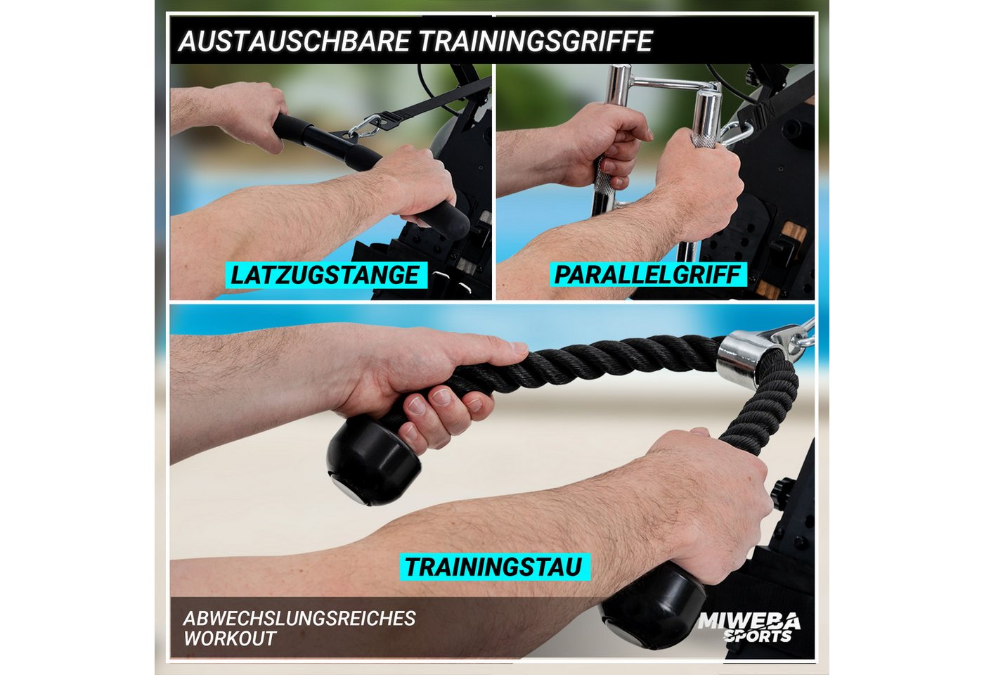 Miweba Sports Rudergerät Wasser-Rudergerät MR700 Pro (Set, klappbar, Rudermaschine, Ganzkörpertrainer), klappbar, 3 Trainingsgriffe, beleuchteter, Pulsarmband Bild 3