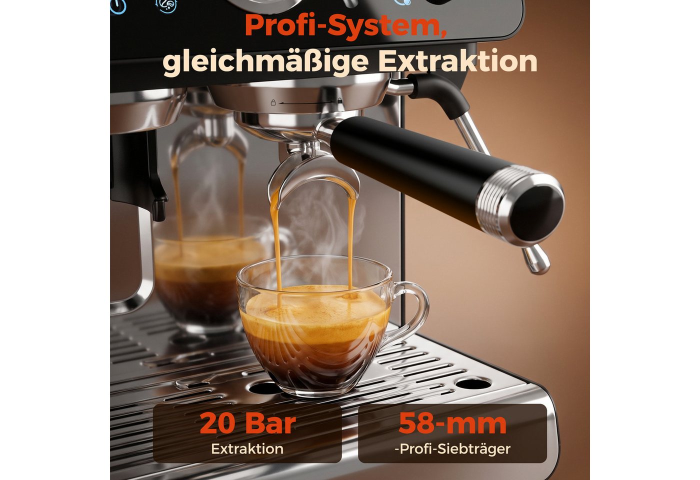 Taylor Swoden Espressomaschine Siebträgermaschine mit Mahlwerk, 20 Bar, PID & Milchaufschäumer, PID & 35 Mahlgrade, 58mm Edelstahl Siebträger, Dosierring, Barista-Kit