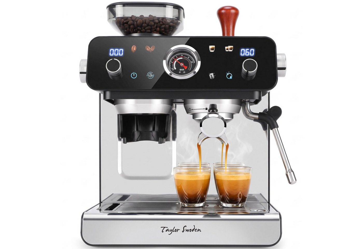 Taylor Swoden Espressomaschine Siebträgermaschine mit Mahlwerk, 20 Bar, PID & Milchaufschäumer, PID & 35 Mahlgrade, 58mm Edelstahl Siebträger, Dosierring, Barista-Kit Bild 4