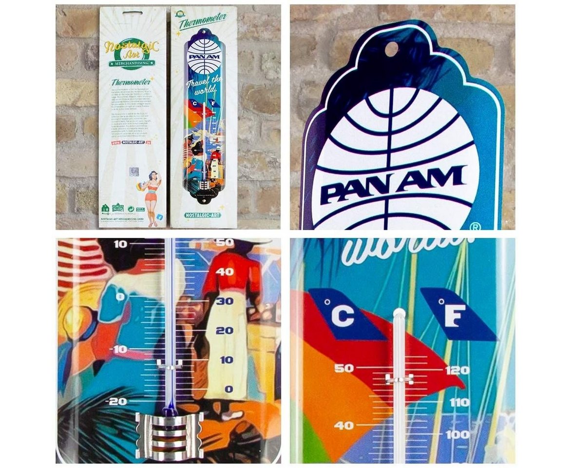 Nostalgic-Art Raumthermometer Retro Metall-Thermometer Innen Analog - Pan Am Travel the world