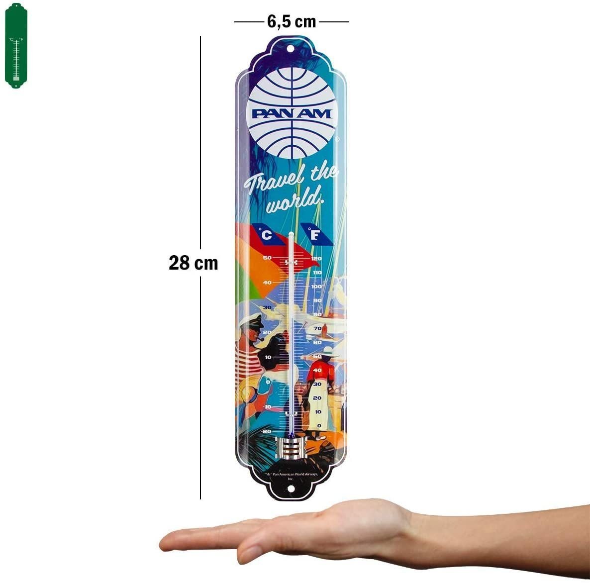 Nostalgic-Art Raumthermometer Retro Metall-Thermometer Innen Analog - Pan Am Travel the world Bild 2