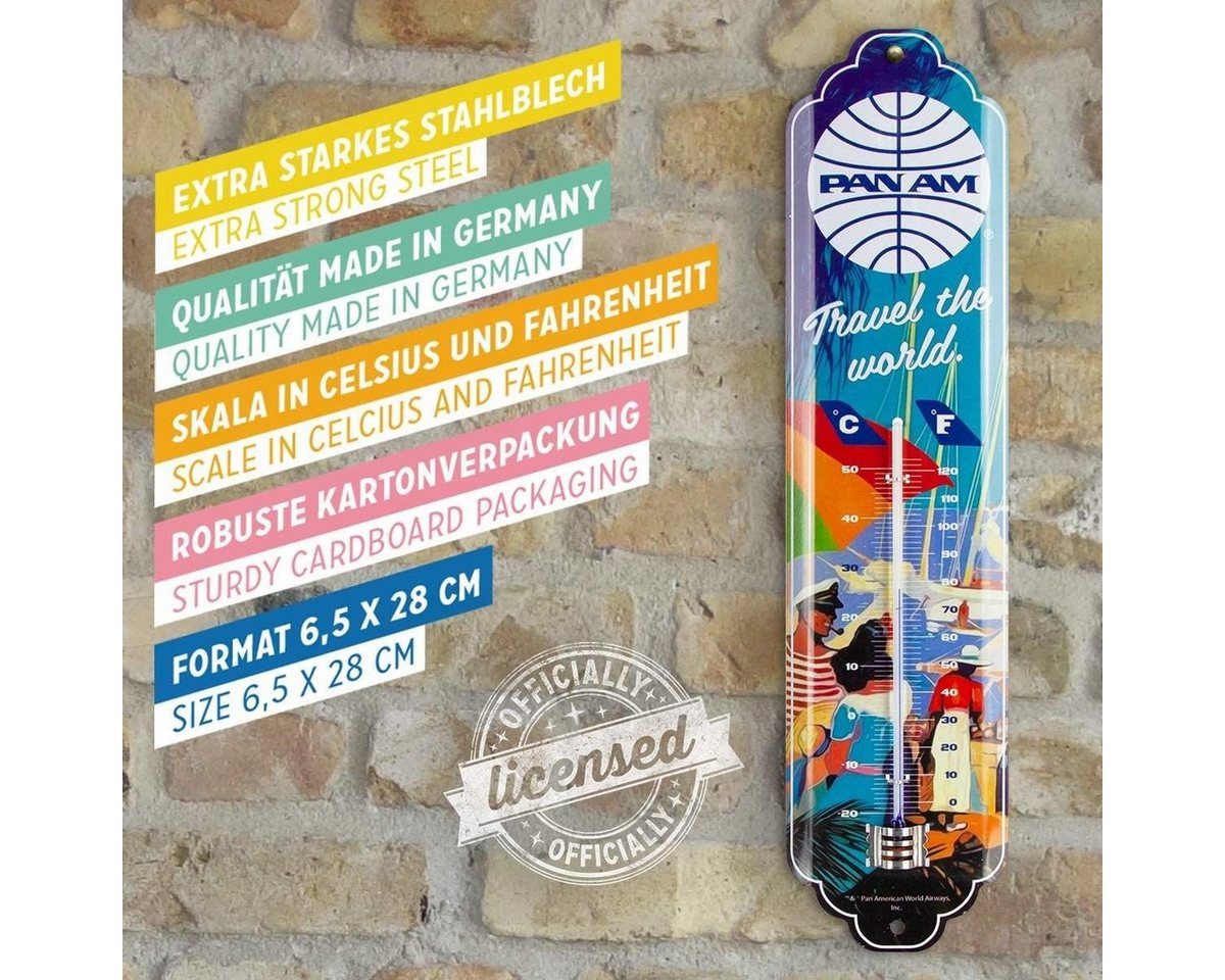 Nostalgic-Art Raumthermometer Retro Metall-Thermometer Innen Analog - Pan Am Travel the world Bild 3