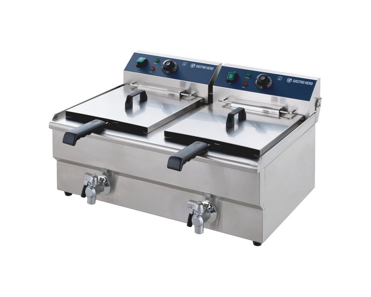 GastroHero Fritteuse Elektro Doppel Fritteuse 2x13 Liter 10 kW Edelstahl Ablasshahn, 10000 W Bild 2