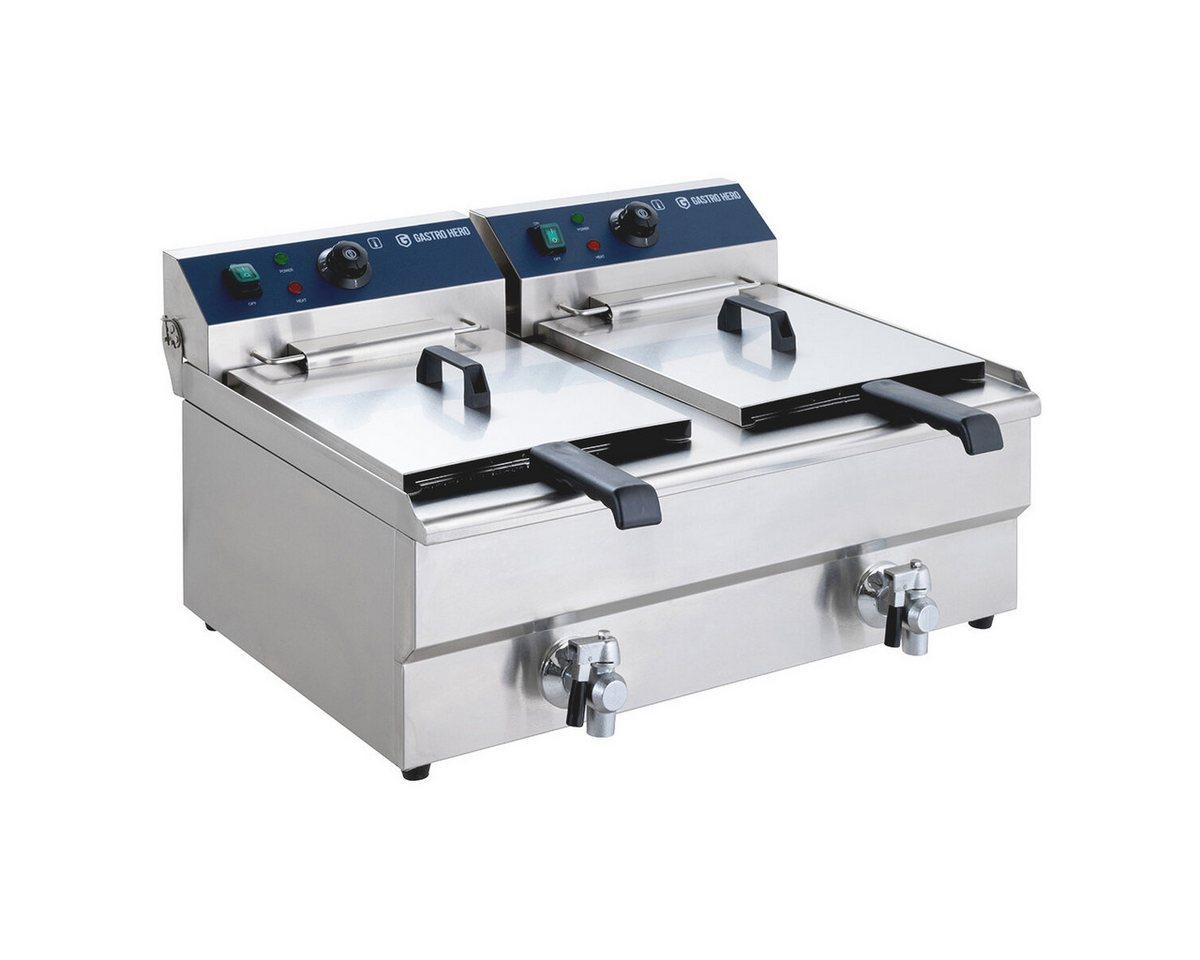 GastroHero Fritteuse Elektro Doppel Fritteuse 2x13 Liter 10 kW Edelstahl Ablasshahn, 10000 W Bild 3