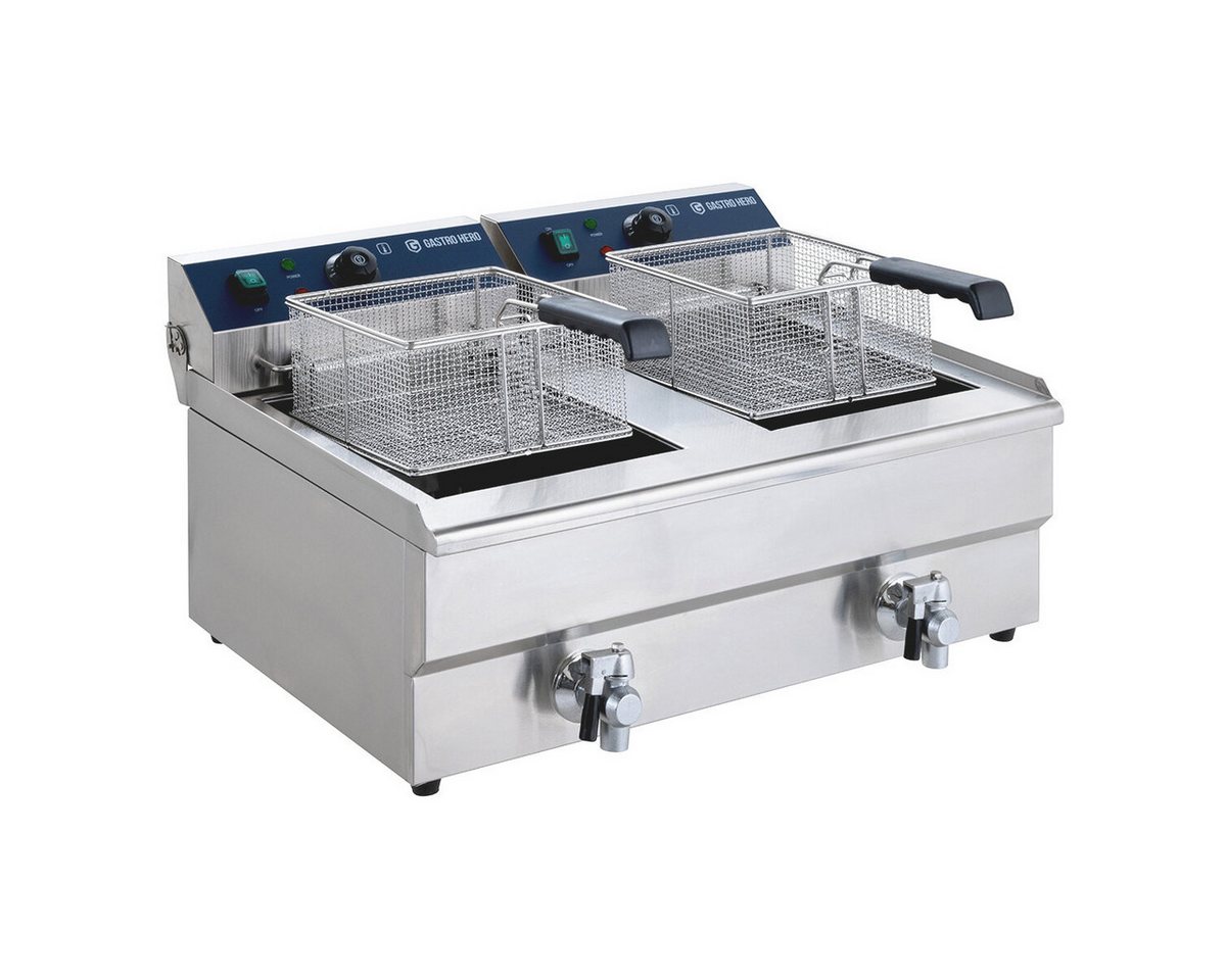 GastroHero Fritteuse Elektro Doppel Fritteuse 2x13 Liter 10 kW Edelstahl Ablasshahn, 10000 W Bild 5