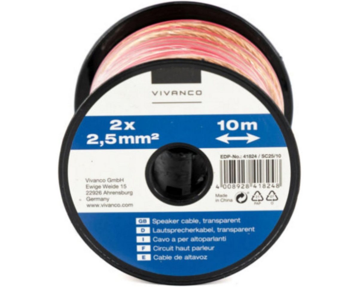 Vivanco 46824 Lautsprecherkabel 10 m – 2× 2,5 mm² Audio-Kabel auf Minispule Audio-Kabel, (1000 cm) Bild 3