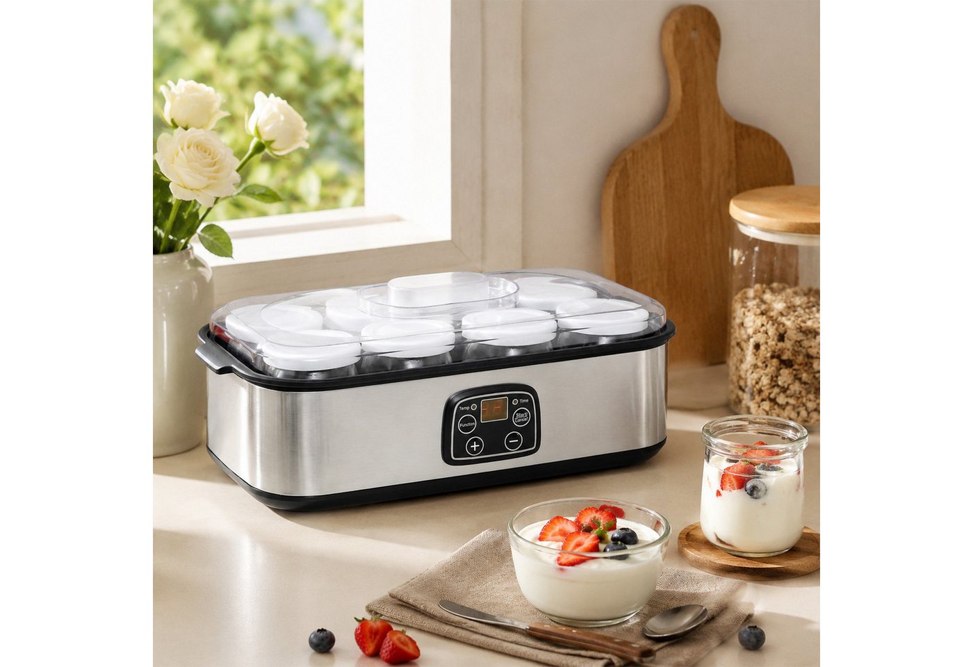 Ledklang Joghurtbereiter 8 Glasbechern (180 ml) Elektrischer Joghurtmaker aus Edelstahl Timer, 8 Portionsbehälter, je 1440 ml, einstellbarem Thermostat und Digitaldisplay Bild 2
