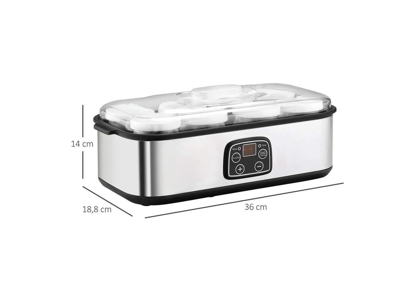 Ledklang Joghurtbereiter 8 Glasbechern (180 ml) Elektrischer Joghurtmaker aus Edelstahl Timer, 8 Portionsbehälter, je 1440 ml, einstellbarem Thermostat und Digitaldisplay Bild 5