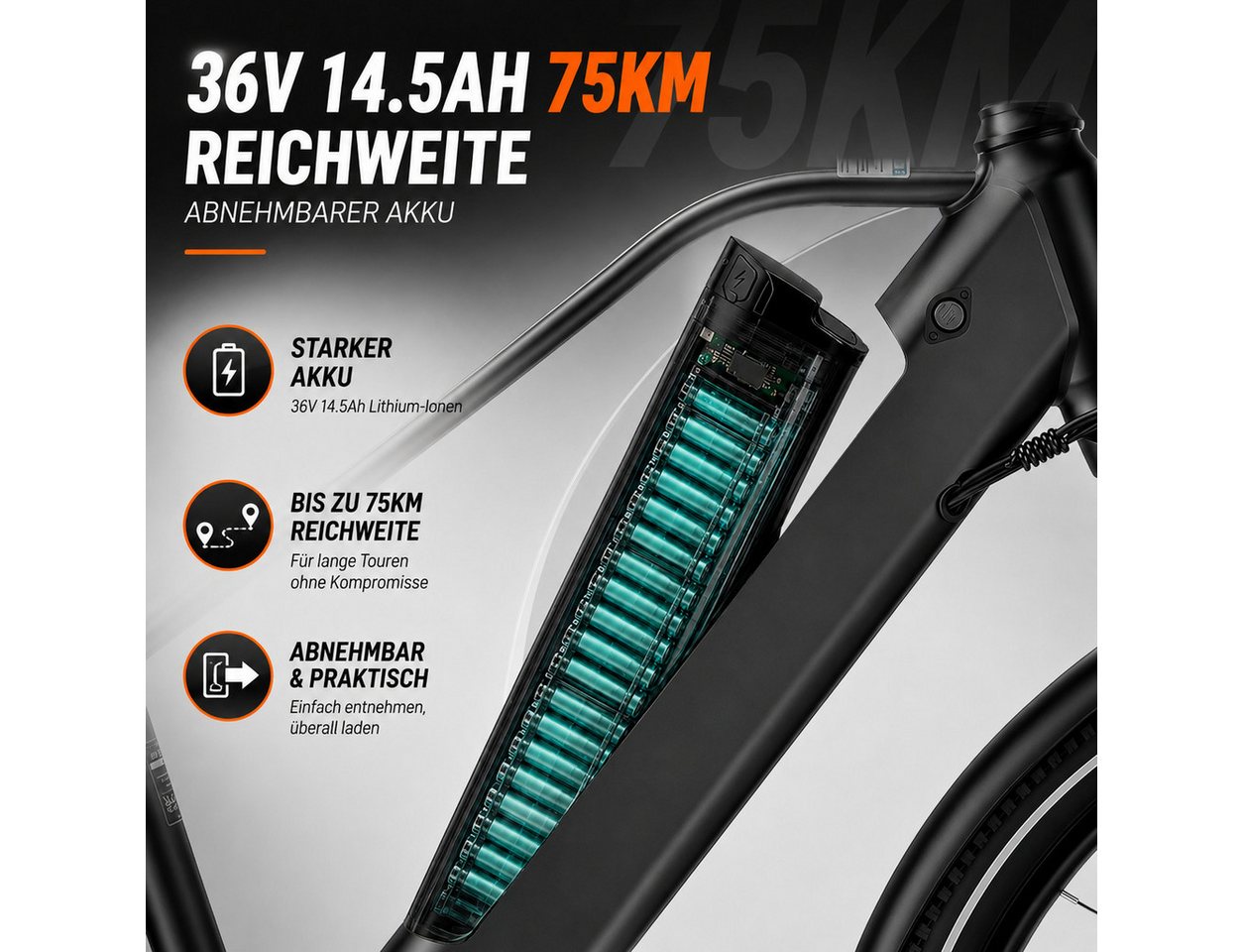 OOTD E-Bike City-E-Bike 26" 36V 14,5Ah Akku bis 75km, 250W Heckmotor, Shimano 7-Gang, 7 Gang Shimano Tourney Schaltwerk, Kettenschaltung, Tiefer Einstieg, gefederte Sattelstütze, Farb-LCD-Display Bild 4