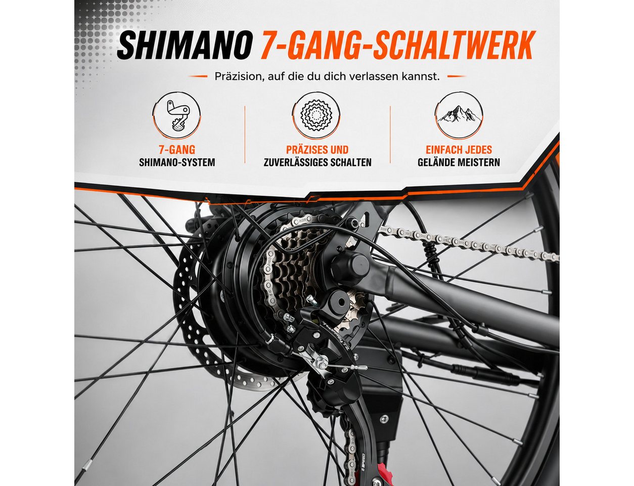 OOTD E-Bike City-E-Bike 26" 36V 14,5Ah Akku bis 75km, 250W Heckmotor, Shimano 7-Gang, 7 Gang Shimano Tourney Schaltwerk, Kettenschaltung, Tiefer Einstieg, gefederte Sattelstütze, Farb-LCD-Display Bild 5