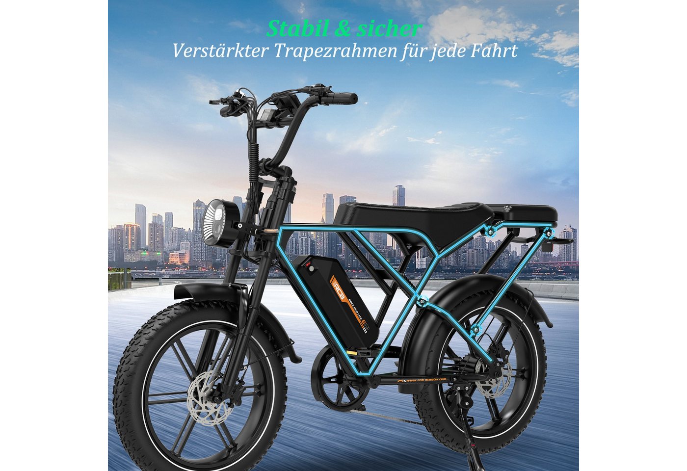 RCB E-Bike G19, NFC&APP, 20,8Ah, 60–90 KM Reichweite, 20×4,0 Zoll Elektrofahrrad, 7 Gang, Kettenschaltung, Heckmotor, 960 Wh