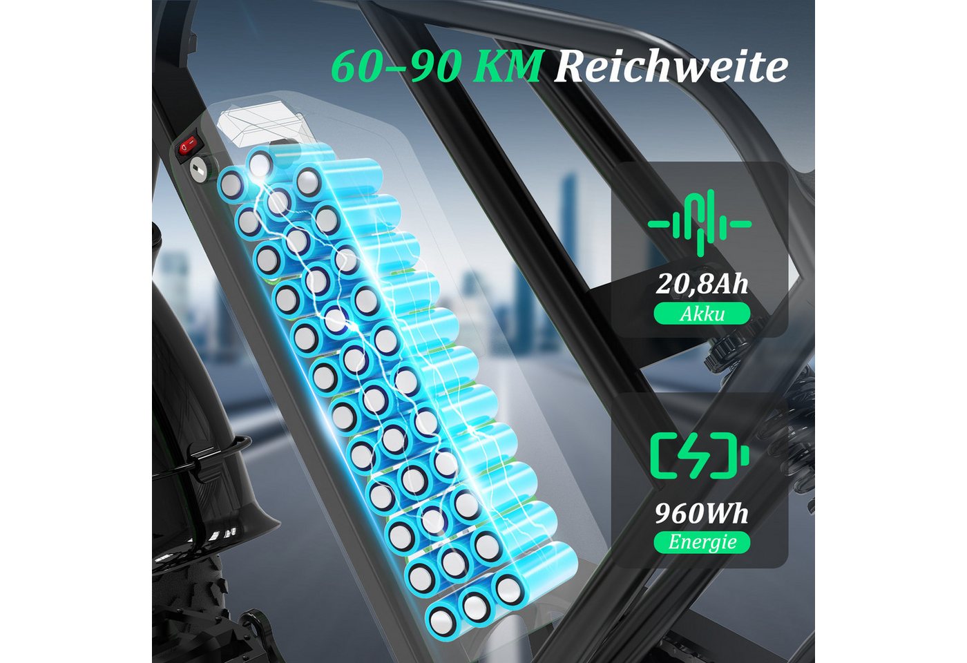 RCB E-Bike G19, NFC&APP, 20,8Ah, 60–90 KM Reichweite, 20×4,0 Zoll Elektrofahrrad, 7 Gang, Kettenschaltung, Heckmotor, 960 Wh Bild 5