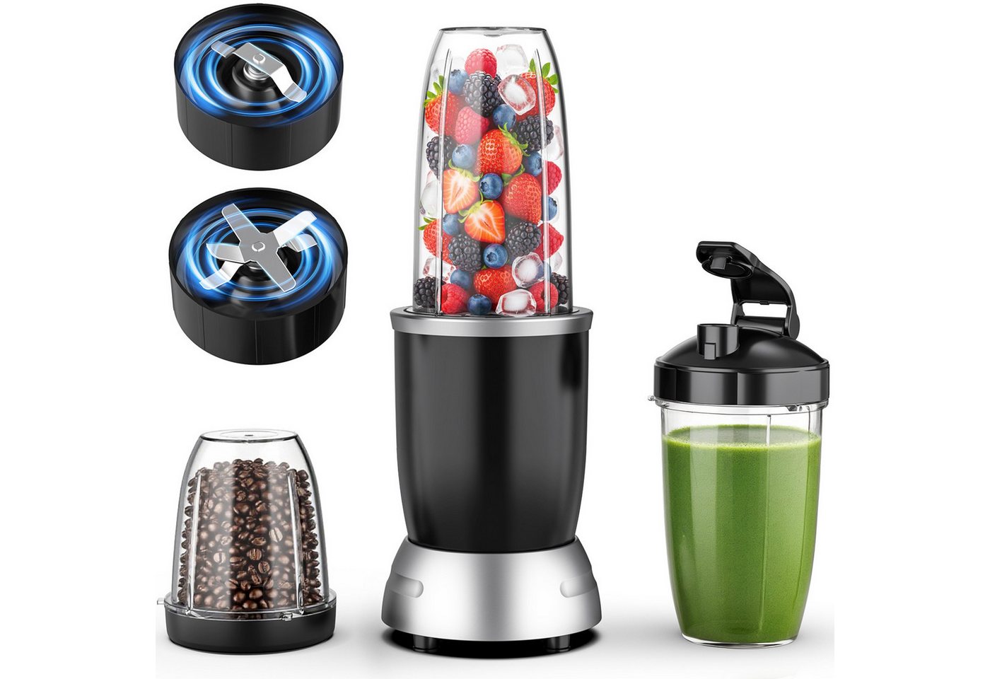 Teendow Standmixer 1200W Smoothie maker, 3 in 1 standmixer,hochleistungs smoothie mixer, 1200 W, 1.1L, 6 Klingen, Leicht zu tragen, Sicher, rutschfest Bild 2