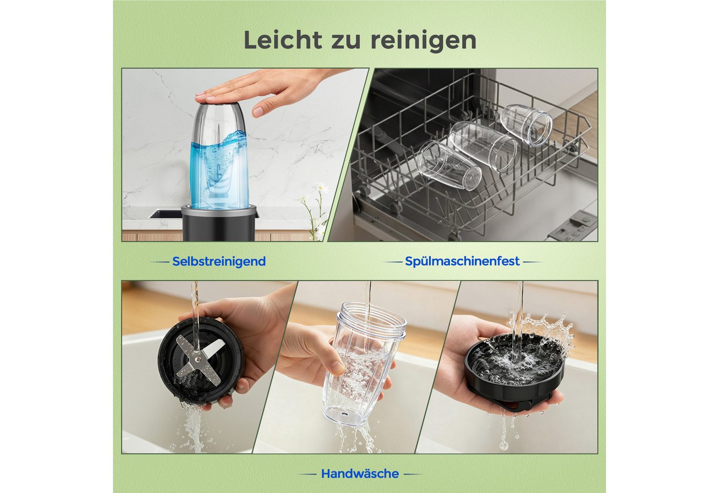 Teendow Standmixer 1200W Smoothie maker, 3 in 1 standmixer,hochleistungs smoothie mixer, 1200 W, 1.1L, 6 Klingen, Leicht zu tragen, Sicher, rutschfest Bild 4