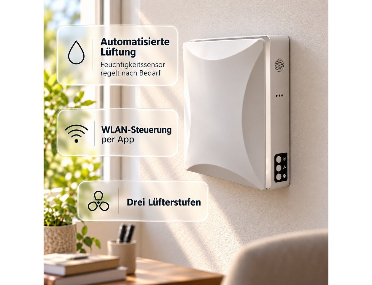 LastWerk Wandventilator AirReactor Ultra H Lüftungsanlage, Wärmerückgewinnung, Feuchte, WLAN Bild 2
