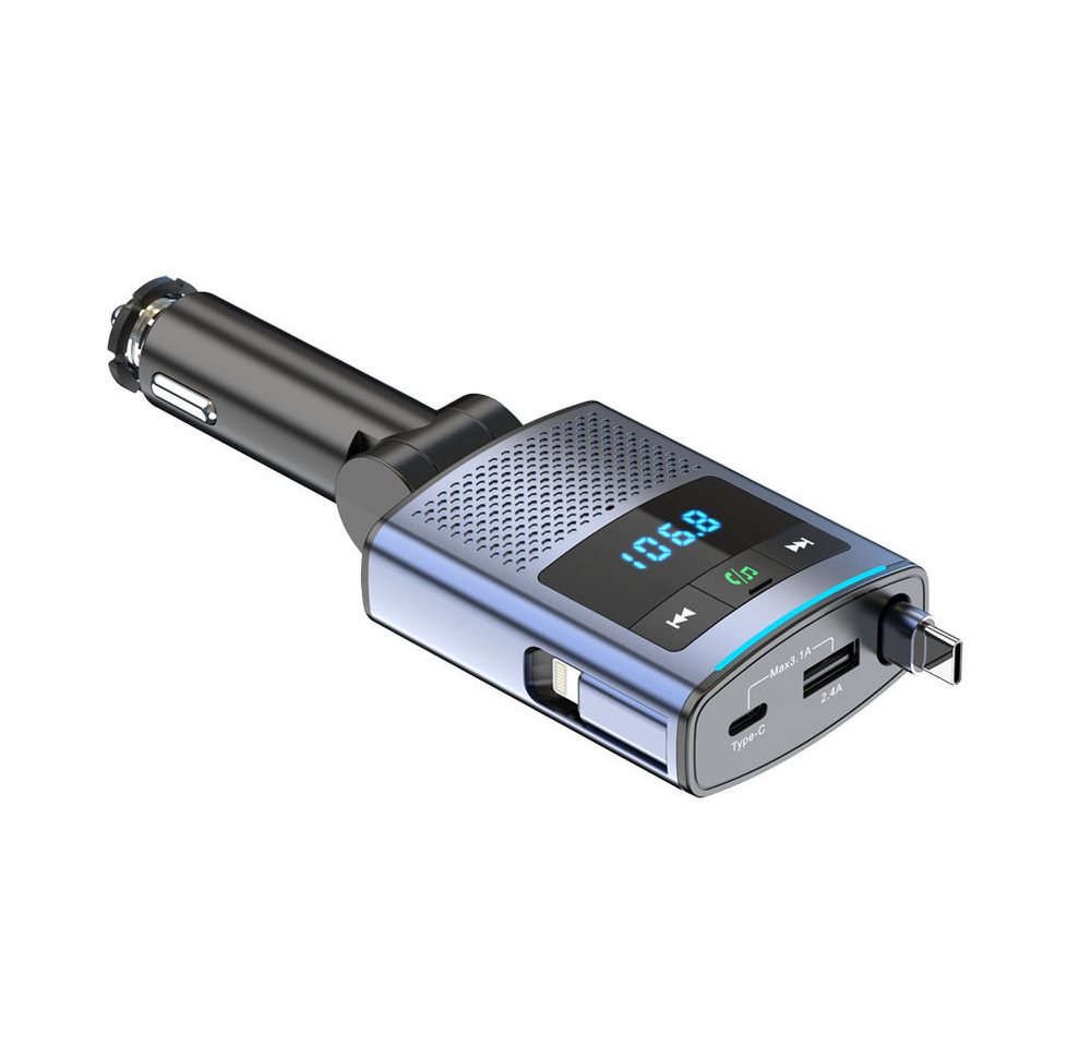 AFKSMILE 80W Bluetooth 5.3 Adapter Auto, 100cm Einziehbares Kabel Autobatterie-Ladegerät (Zigarettenanzünder USB C & FM Transmitter, 24V/12V USB Adapter Auto) Bild 4