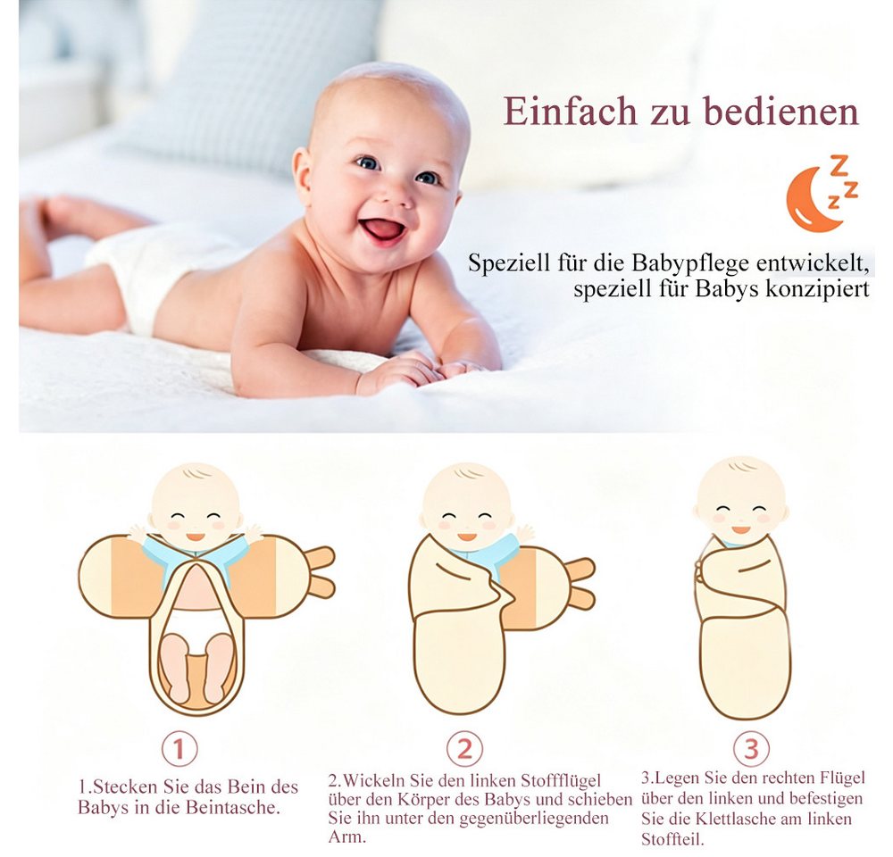 AFKSMILE Pucksack Baby-Wickeltuch für Neugeborene 0-3 Monate, Verstellbar Puckset, Wickelset mit Klettverschluss,3 Stück Baby-Schlafsack,Weiche Baumwolle