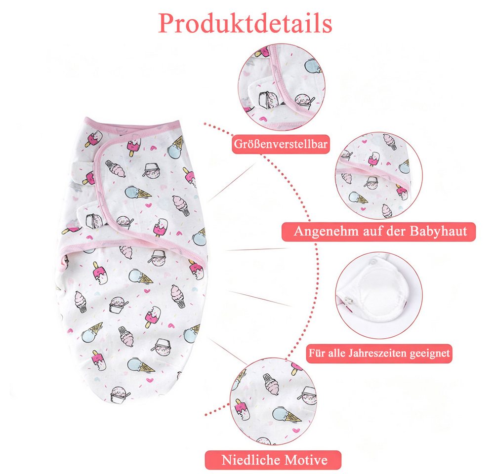 AFKSMILE Pucksack Baby-Wickeltuch für Neugeborene 0-3 Monate, Verstellbar Puckset, Wickelset mit Klettverschluss,3 Stück Baby-Schlafsack,Weiche Baumwolle Bild 3