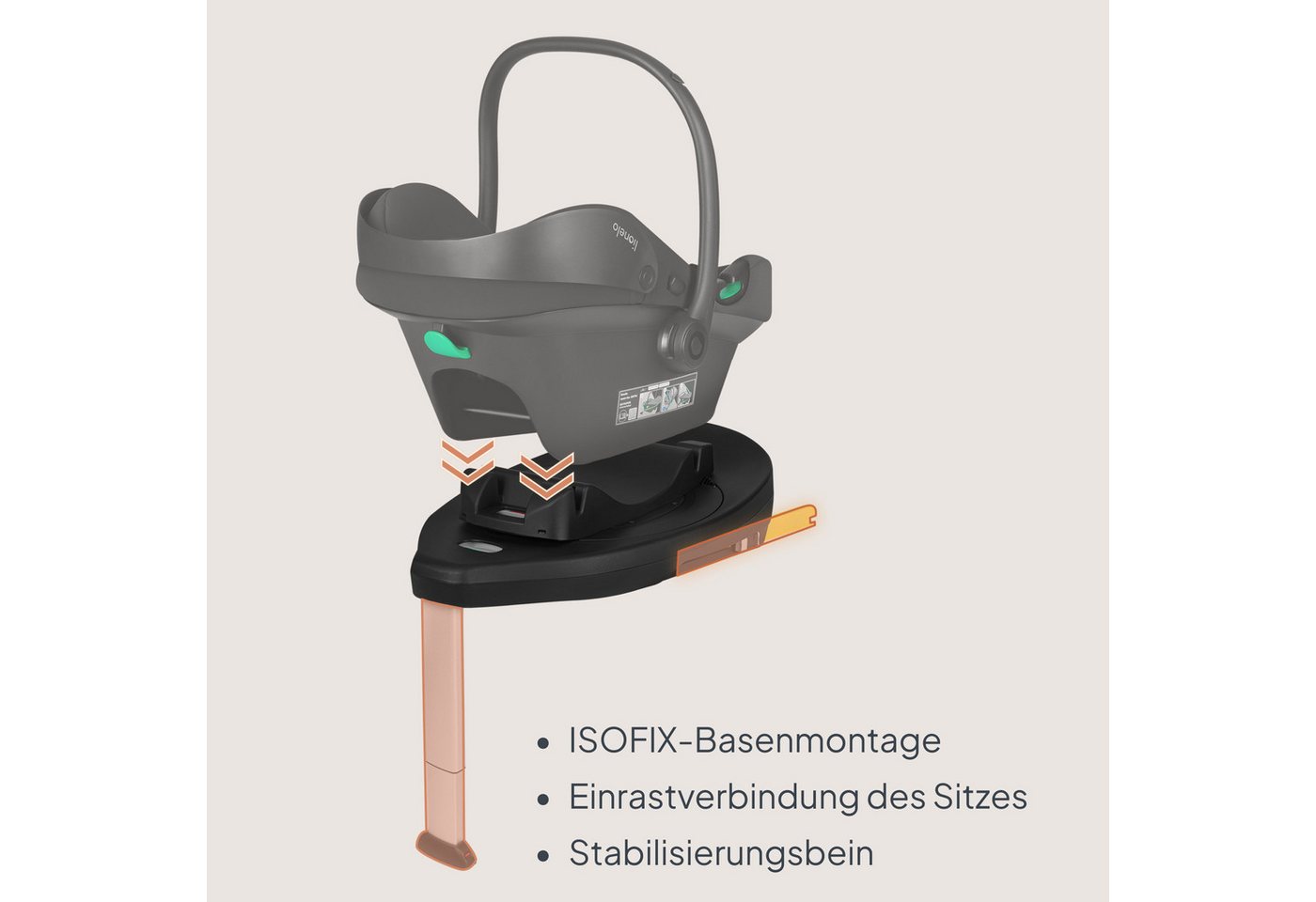 lionelo Autokindersitz ASTRID I-SIZE SET PLUS, ab: ab Geburt, bis: bis ca. 2 Jahre, ab: 40 cm, bis: 87 cm, (Babyschale + drehbare ISOFIX-Basis), 180°Drehung/Memory Foam/Dri-Seat/Seitenaufprallschutz/ISOFIX Bild 2