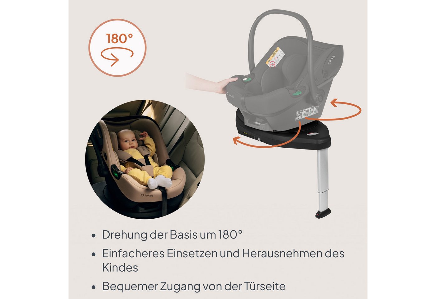 lionelo Autokindersitz ASTRID I-SIZE SET PLUS, ab: ab Geburt, bis: bis ca. 2 Jahre, ab: 40 cm, bis: 87 cm, (Babyschale + drehbare ISOFIX-Basis), 180°Drehung/Memory Foam/Dri-Seat/Seitenaufprallschutz/ISOFIX Bild 4