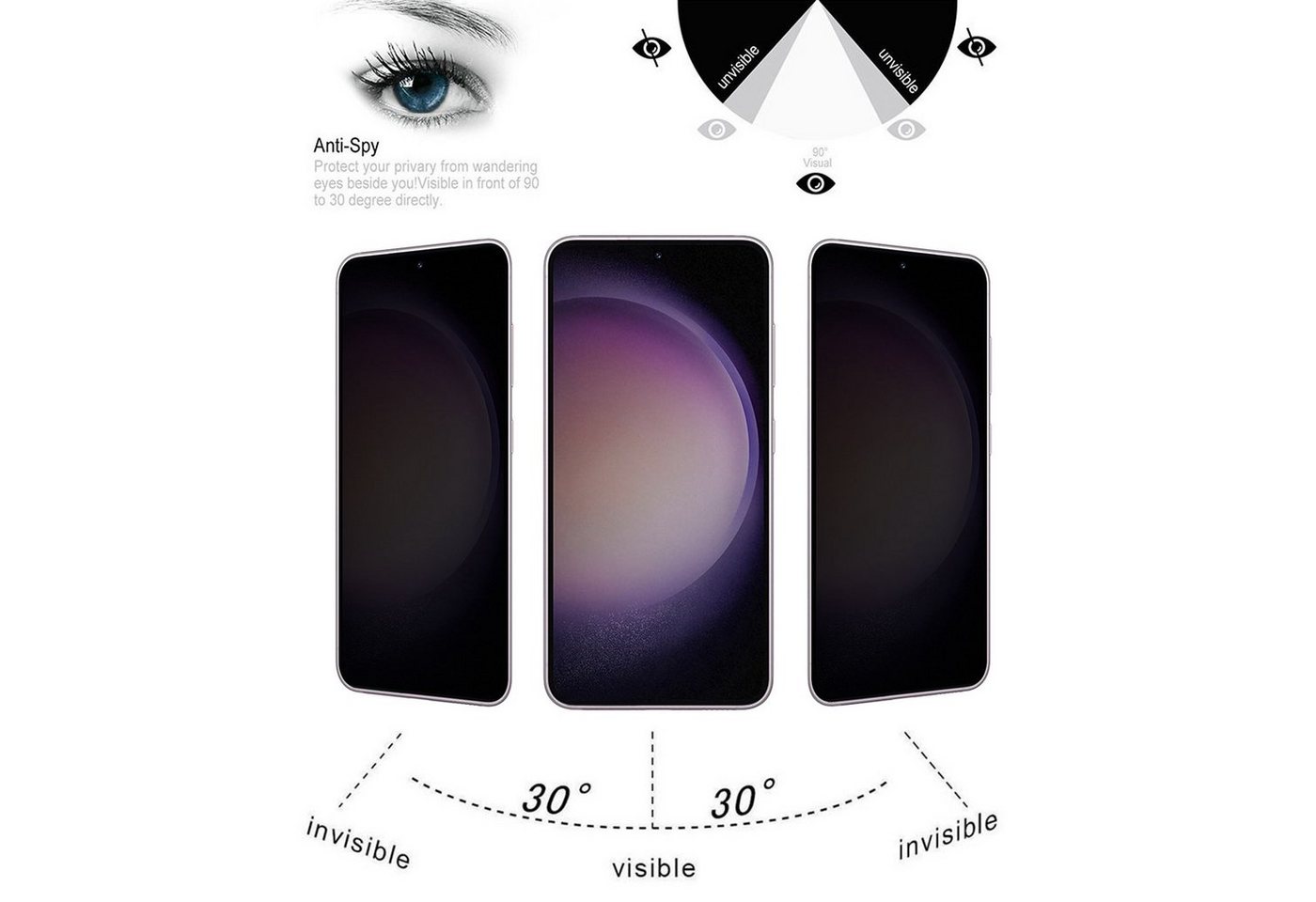 Protectorking Schutzfolie 1x Blickschutz 9H Panzerglas für Samsung Galaxy A53 5G ANTI-SPY Privac, (1-Stück), Displayschutz, Schutzglas ANTI-SPY PRIVACY BLICKSCHUTZ 9H Härte