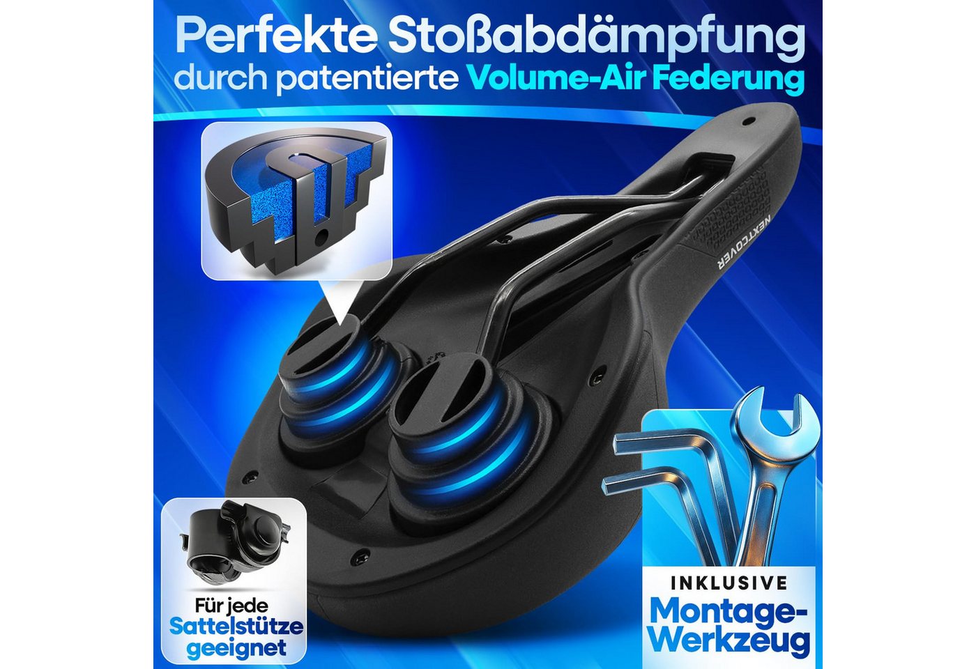 Nextcover Fahrradsattel ComfortOne Memory Foam & Entlastungskanal, für E-Bike, Damen & Herren Bild 2