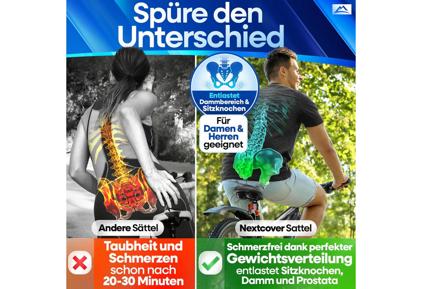 Nextcover Fahrradsattel ComfortOne Memory Foam & Entlastungskanal, für E-Bike, Damen & Herren Bild 3