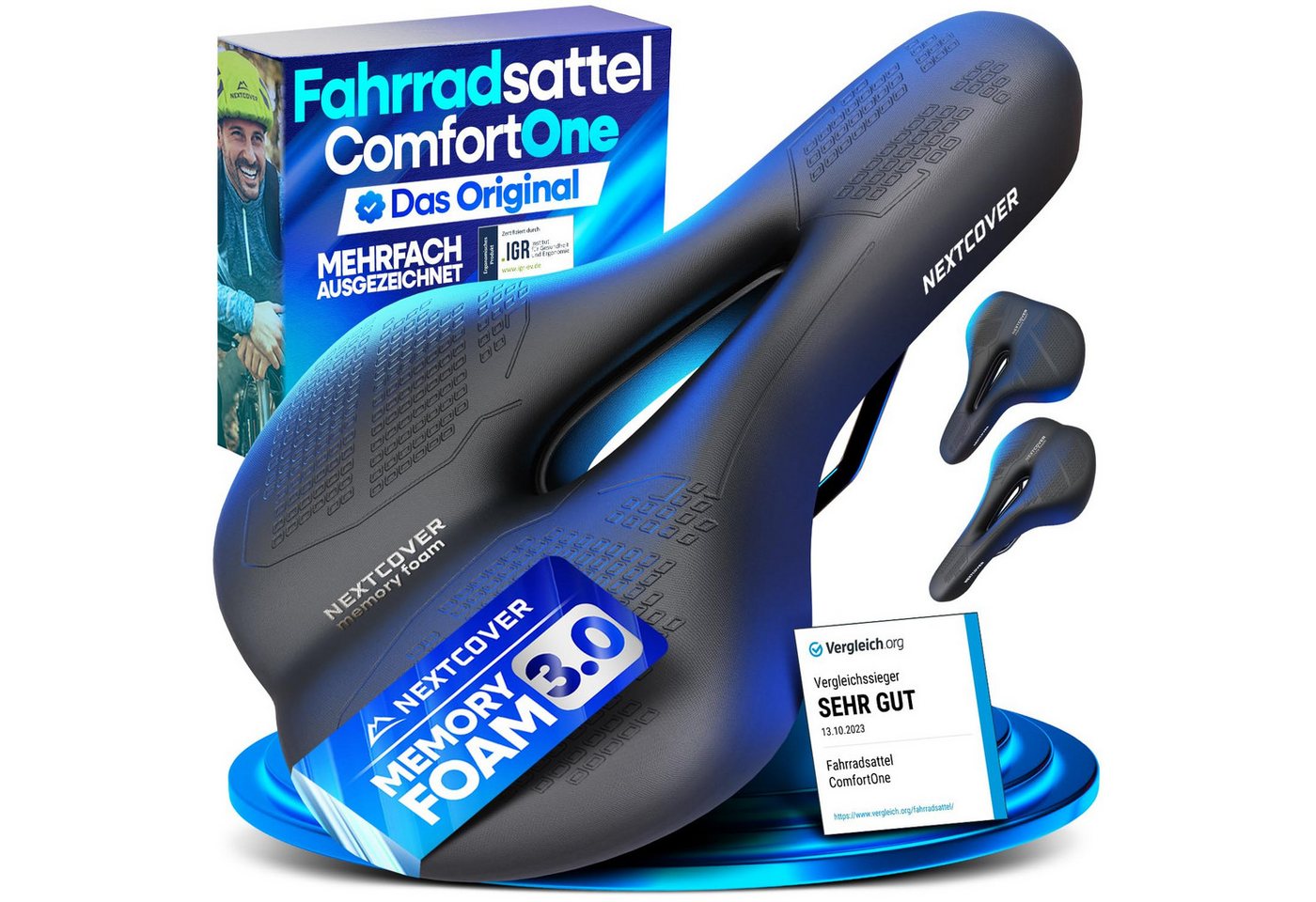 Nextcover Fahrradsattel ComfortOne Memory Foam & Entlastungskanal, für E-Bike, Damen & Herren Bild 5