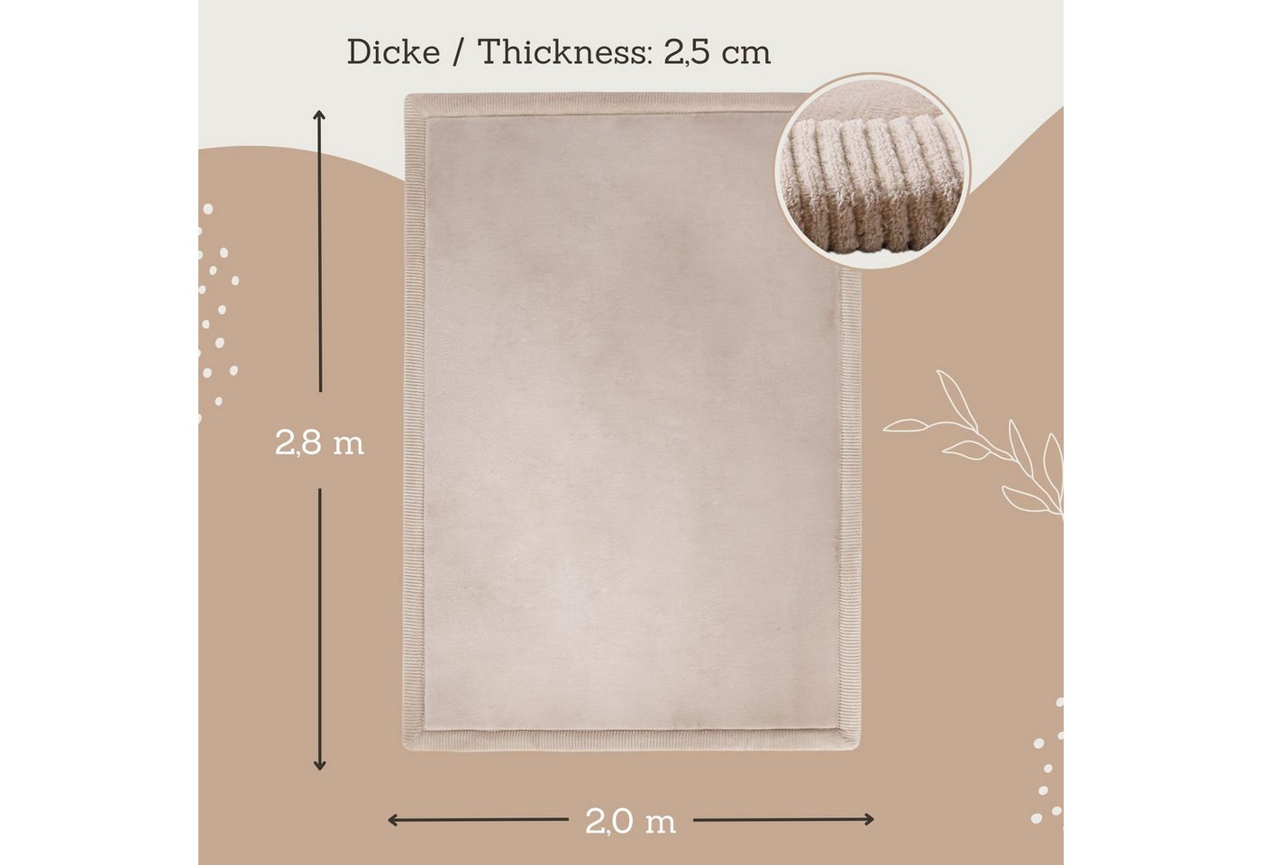 Hakuna Matte Spielmatte aby 280x200x2,5cm, beige – Teppich für Kinderzimmer mit Memory-Schaum, Krabbelmatte Baby mit Rutschfester Unterseite