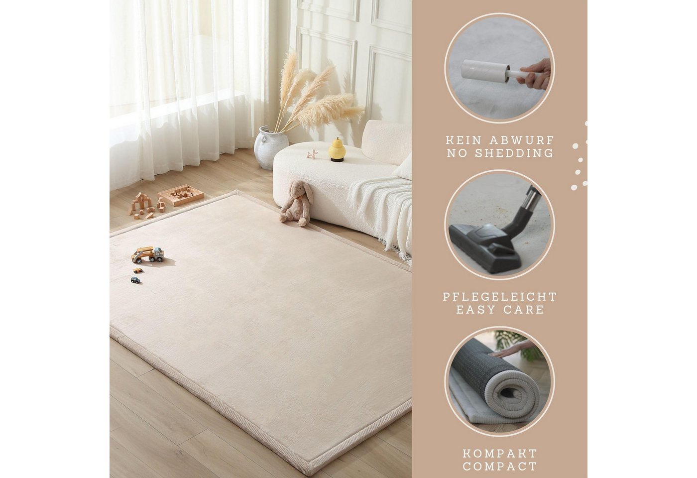 Hakuna Matte Spielmatte aby 280x200x2,5cm, beige – Teppich für Kinderzimmer mit Memory-Schaum, Krabbelmatte Baby mit Rutschfester Unterseite Bild 5