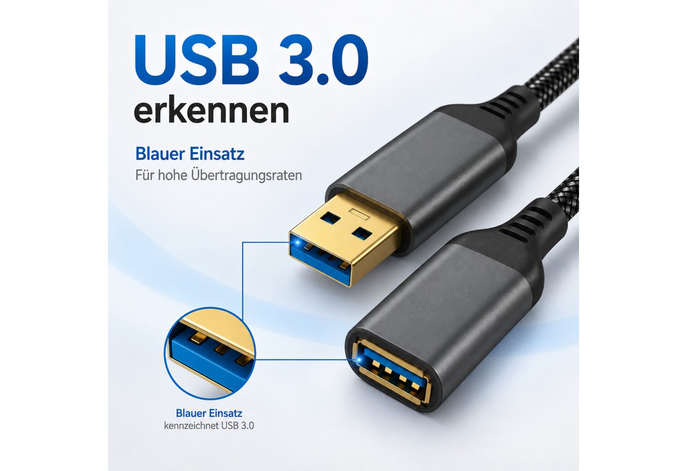 PlugUp USB 3.0 Verlängerungskabel 5 Gbit/s – USB-A Stecker zu USB-A Buchse USB-Kabel, USB Typ A, USB Typ A (200 cm), Bis zu 10 Gbit/s Datenübertragung – Plug & Play – für USB-A Geräte Bild 4