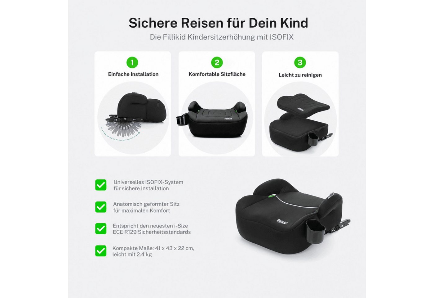 Fillikid Kindersitzerhöhung Sitzerhöhung Auto Isofix i-size Exklusiv Bild 2