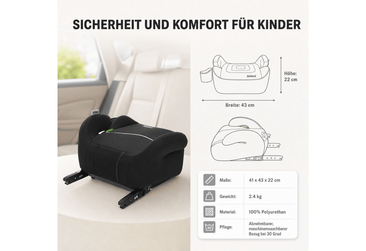 Fillikid Kindersitzerhöhung Sitzerhöhung Auto Isofix i-size Exklusiv Bild 3