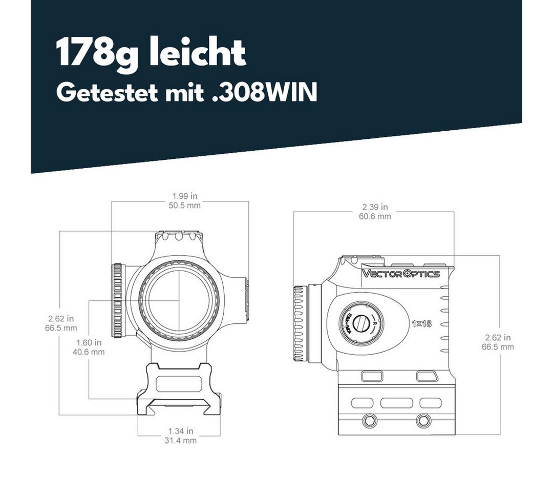Vector Optics Vector Optics SCPS-M10 Paragon 1X18 Mini Prism Scope Zielfernrohr (Ideal für Jagd, Sport und Airsoft)