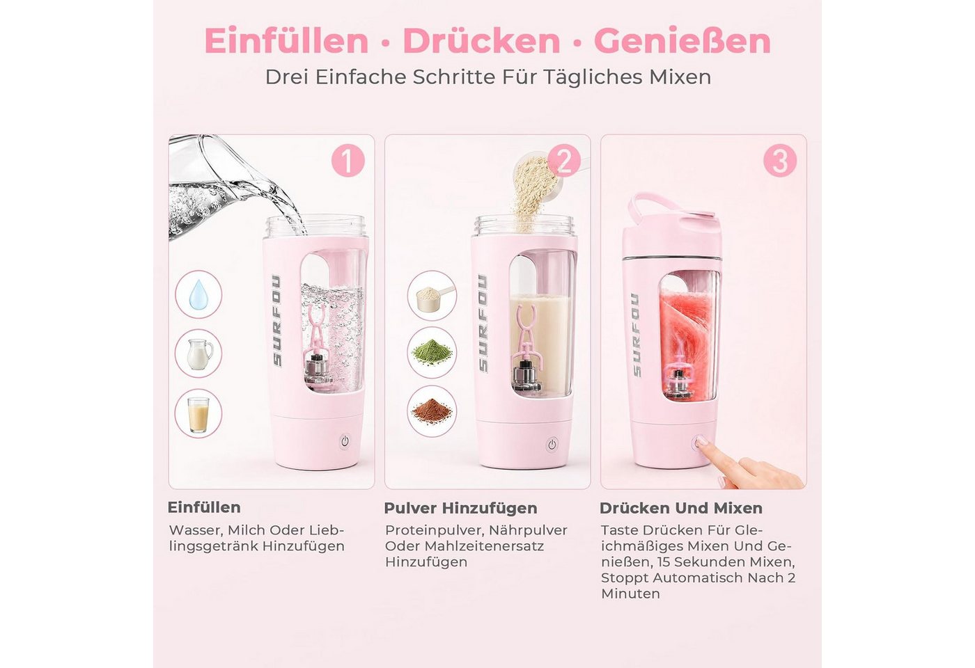 AIMAX Elektrischer Shaker Elektrischer Protein Shaker 650 ml USB-C Akku Mixer