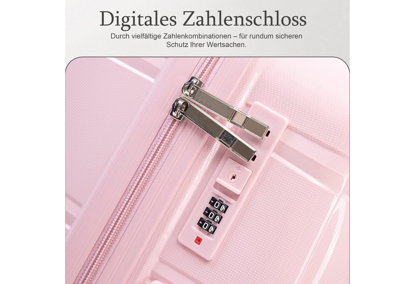 i@home Kofferset 24 Zoll PP-Koffer mit Haken & Seitengriff, 360° Laufrollen, Rosa, 4 Rollen, (1 tlg., 1 Aufgabegepäck), Eisen-Teleskopgriff, Reisekoffer für mittlere Reisen zum Einchecken